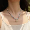 Colorful bead string necklace, golden pendant, fashionable, versatile, simple and trendy women's accessory gift details Picture